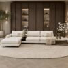 Corner Bench salontafel met Anodic Brown metalen frame en keramiek breccia reale blad, luxe maatwerk salontafel