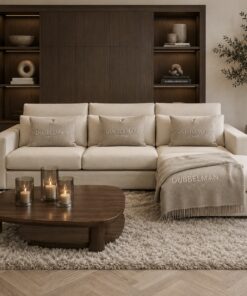 Comfortabele bank Boston van Dubbelman Design met luxe lendenkussens en hoogwaardige meubelstof.