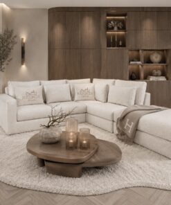 Exclusieve hoekbank Dubai van Dubbelman Design in een luxe meubelstof.
