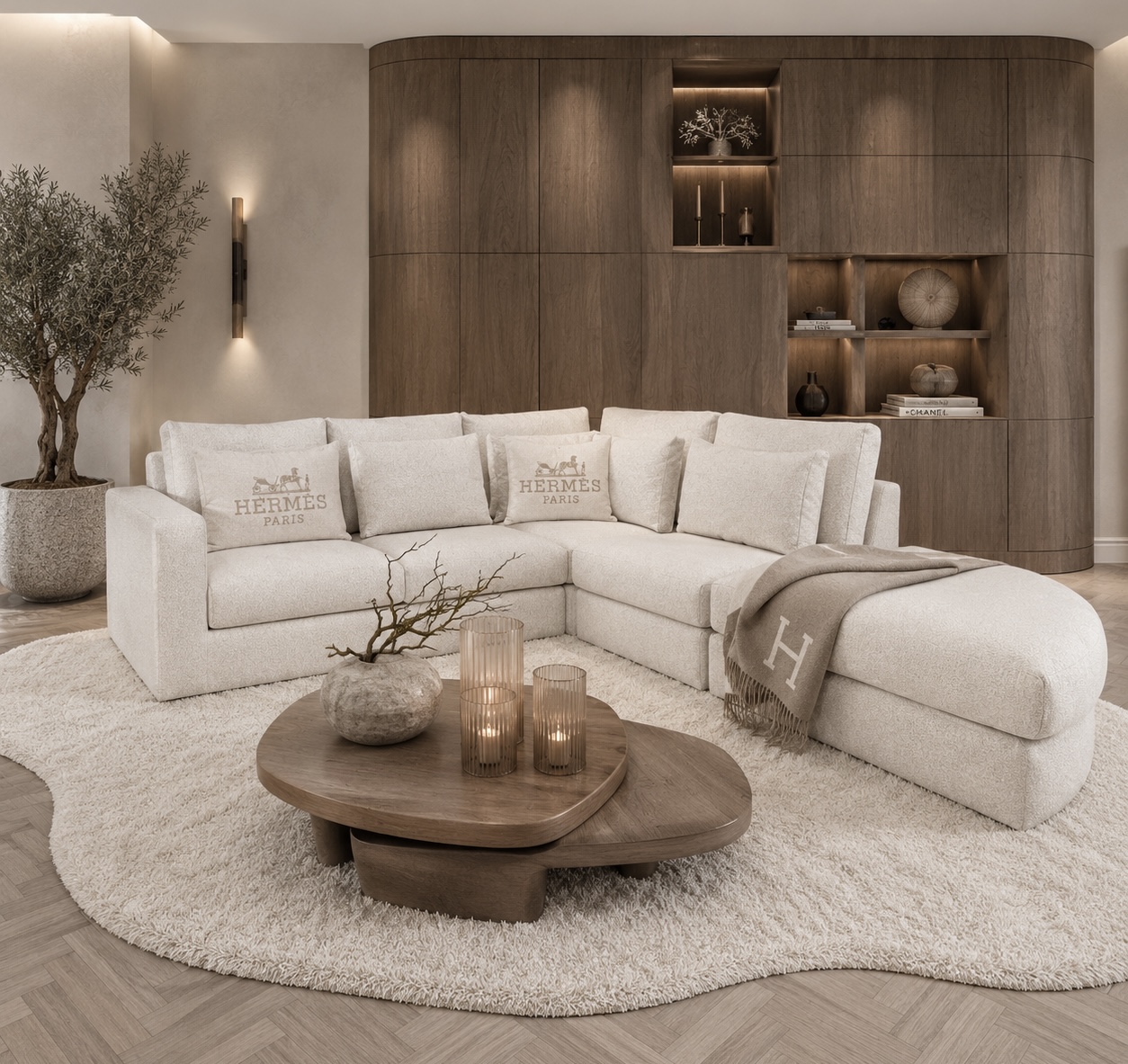 Exclusieve hoekbank Dubai van Dubbelman Design in een luxe meubelstof.