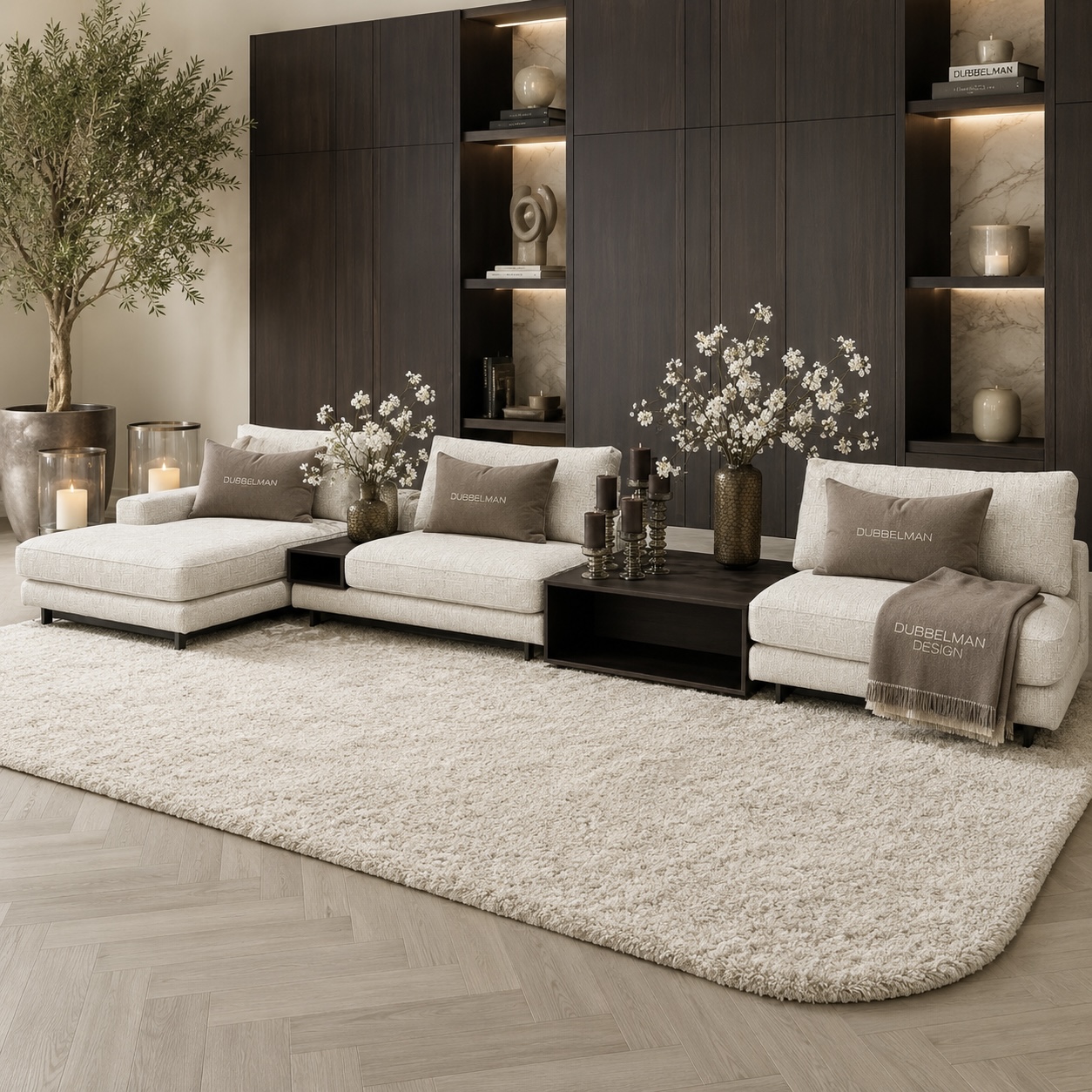 Luxe houten corner table op maat in donkerbruin hout