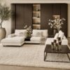 Corner Bench salontafel met Anodic Brown metalen frame en Onyx houten blad, luxe maatwerk salontafel