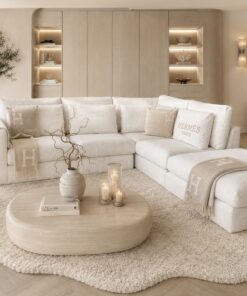 Exclusieve hoekbank Dubai van Dubbelman Design in een luxe meubelstof.