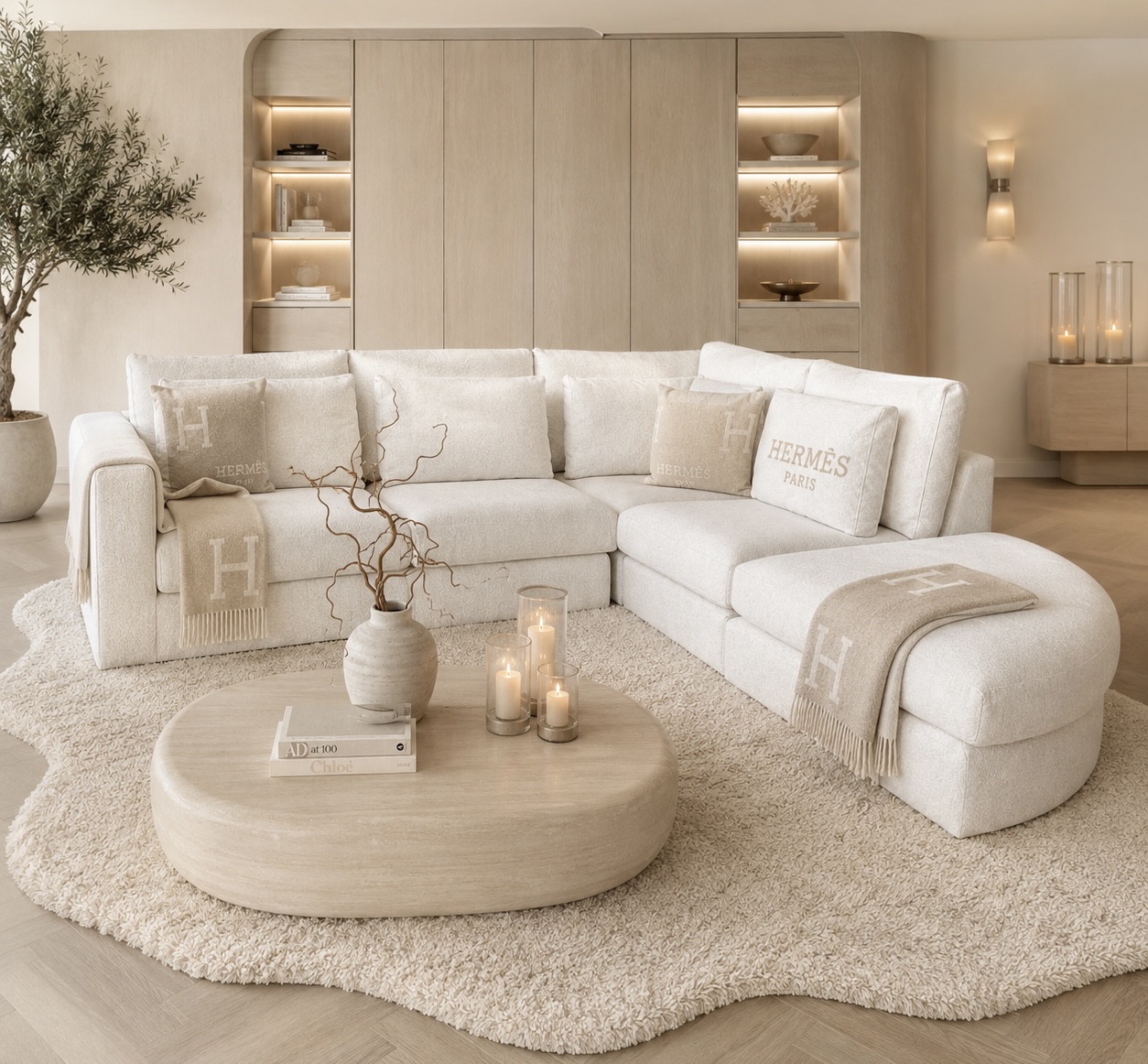 Exclusieve hoekbank Dubai van Dubbelman Design in een luxe meubelstof.