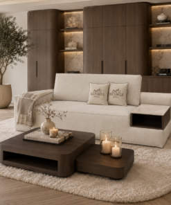 Maatwerk elementen bank Carón met geïntegreerde tafel, Dubbelman Design
