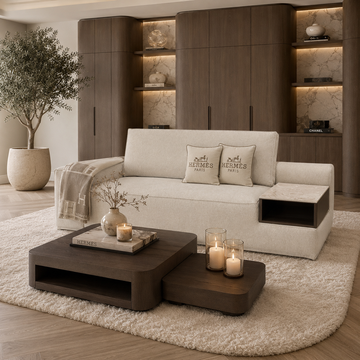 Maatwerk elementen bank Carón met geïntegreerde tafel, Dubbelman Design