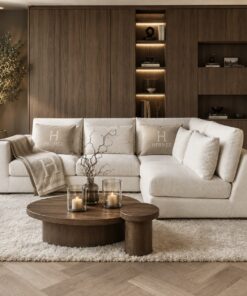 Exclusieve hoekbank Dubai van Dubbelman Design in een luxe meubelstof.