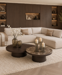 Maatwerk salontafel Lemont in marmer emperador dark, Dubbelman Design hotel chique interieur
