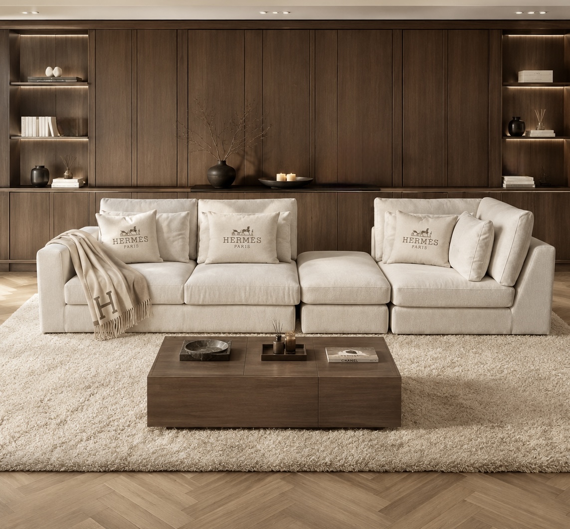 Exclusieve hoekbank Dubai van Dubbelman Design in een luxe meubelstof.