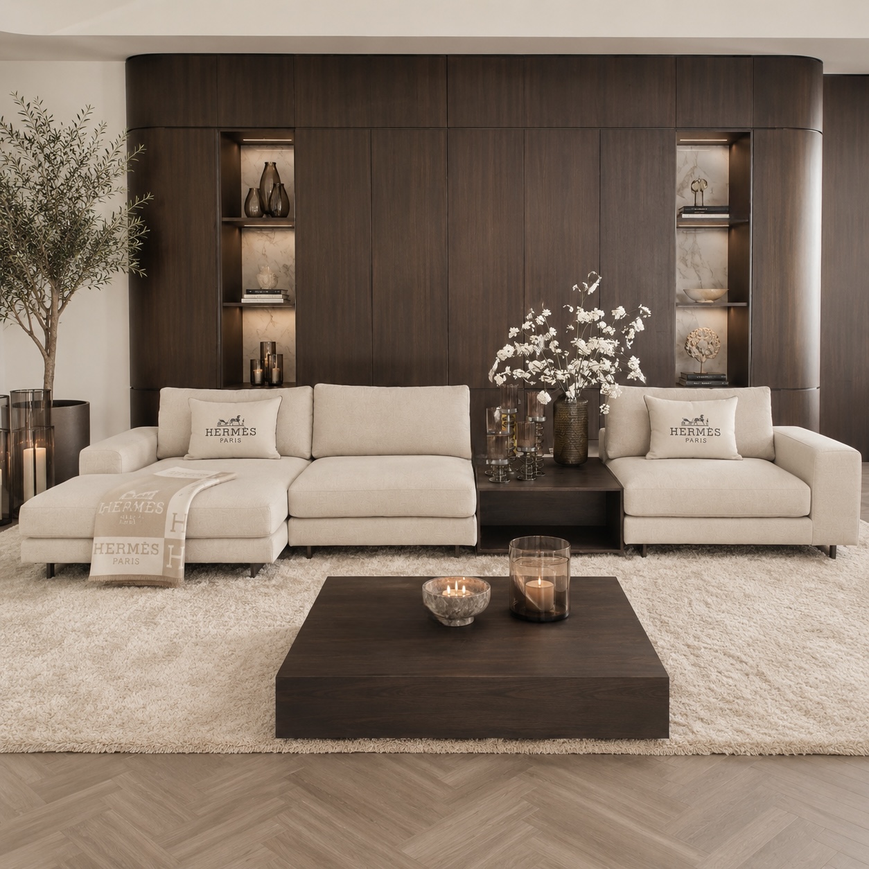 Bank Romée luxe maatwerk elementenbank in beige hotel chique interieur