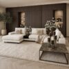 Corner Bench salontafel met Anodic Brown metalen frame en marmer Emperador Dark blad, luxe maatwerk salontafel