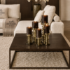 Corner Bench salontafel met Anodic Brown metalen frame en Onyx houten blad, luxe maatwerk salontafel
