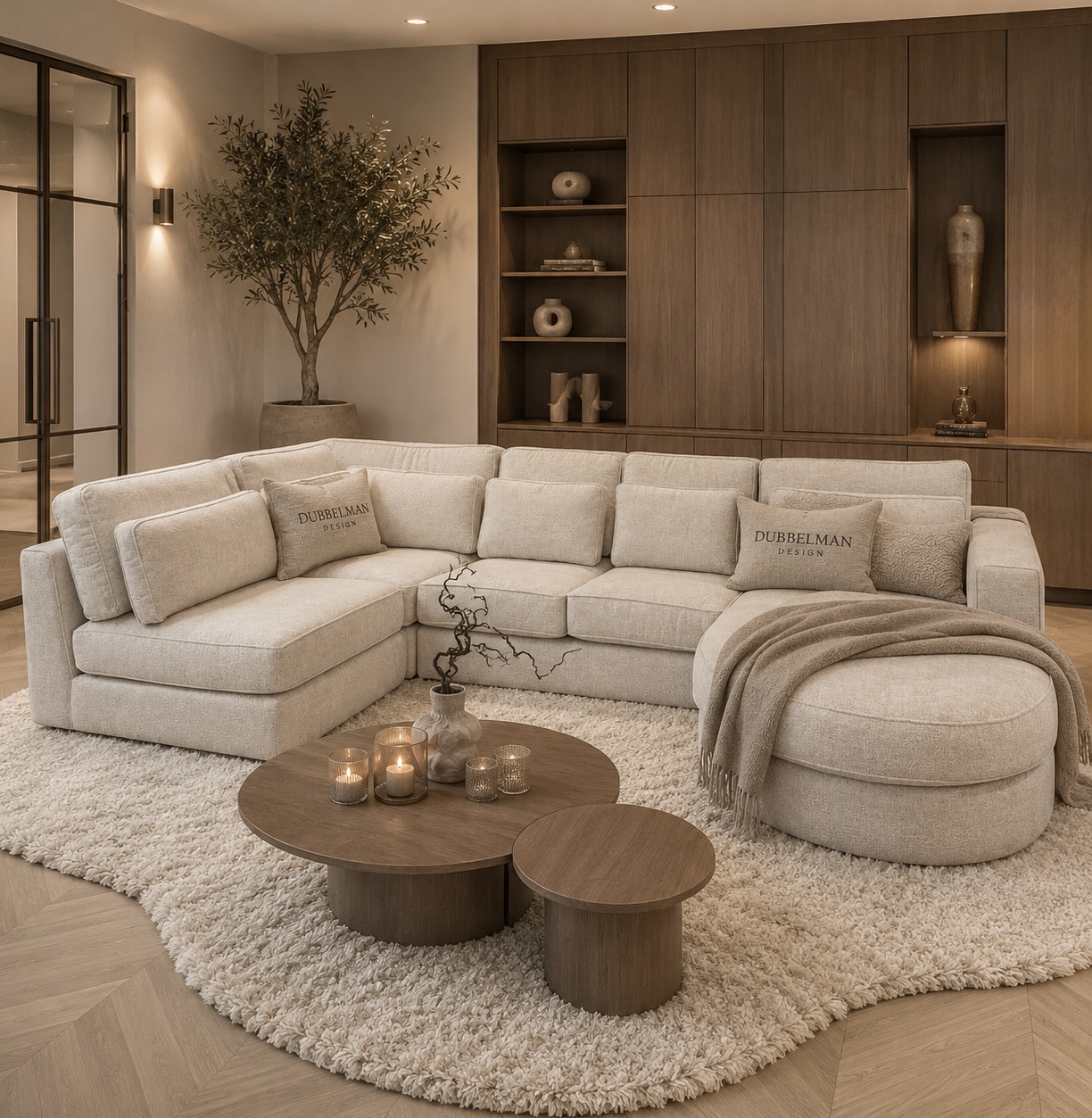 Exclusieve elementenbank Ayden van Dubbelman Design in een luxe meubelstof.