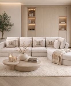 Exclusieve hoekbank Dubai van Dubbelman Design in een luxe meubelstof.