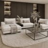 Corner Bench salontafel met Anodic Brown metalen frame en marmer Emperador Dark blad, luxe maatwerk salontafel