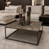 Corner Bench salontafel met Anodic Brown metalen frame en marmer Emperador Dark blad, luxe maatwerk salontafel