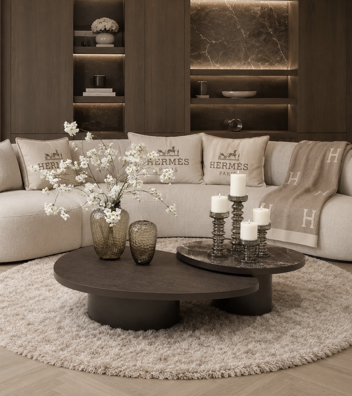 Maatwerk salontafel Lemont in donkerbruin hout, Dubbelman Design hotel chique interieur