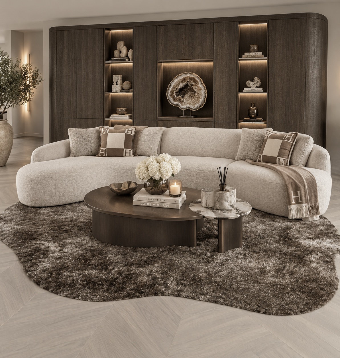 Organisch vloerkleed Marron bruin 250x350 cm hotel chique