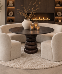 Ronde eettafel Bomba in donkerbruin mango hout, Japandi