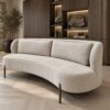Ovale eetbank Luca in licht beige stof met bruine poten