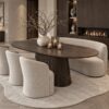 Ovale mango bruine houten eettafel in Japandi stijl