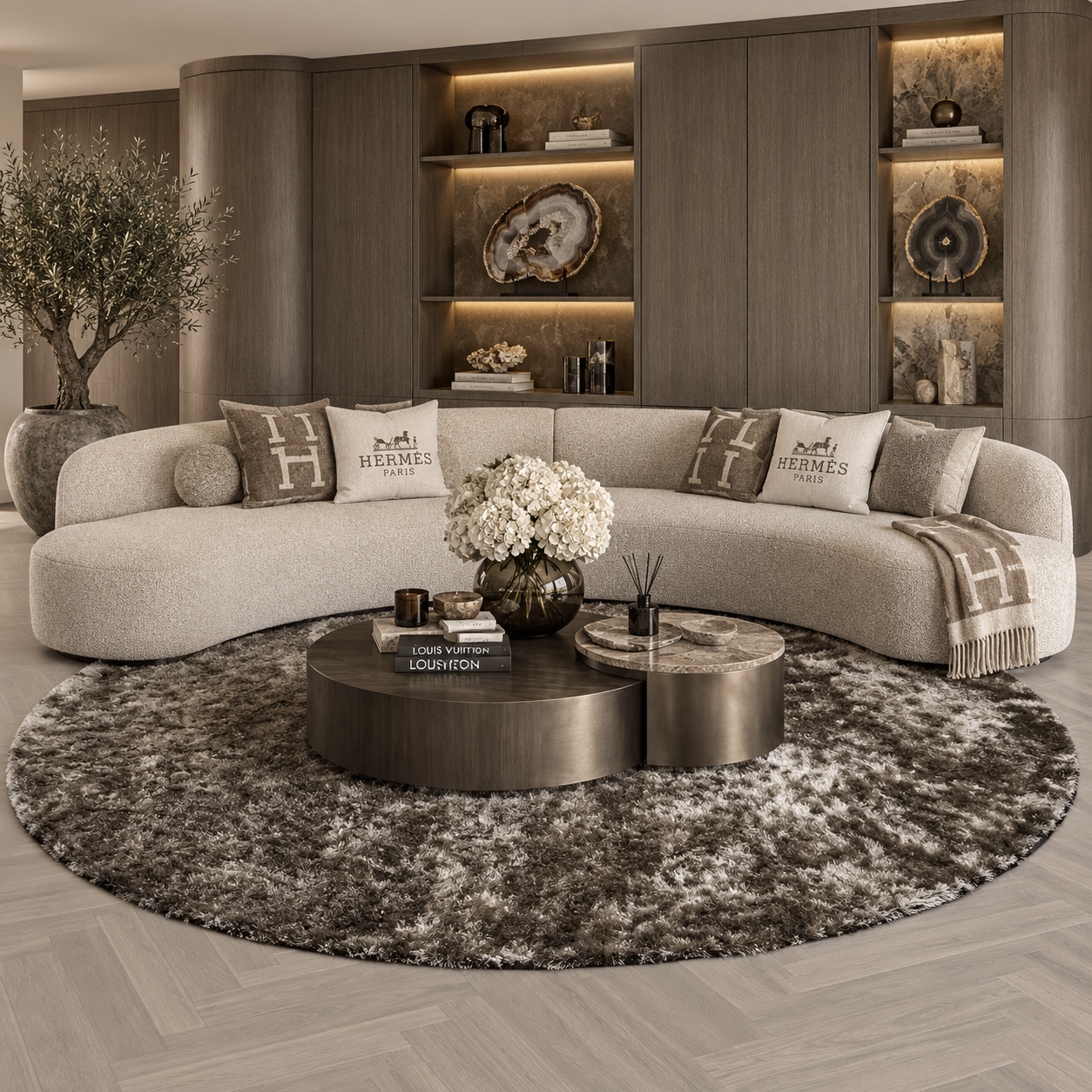 Rond vloerkleed Marron bruin 300 cm hotel chique