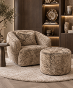 Ronde poef 50 cm hotel chique in luxe stof