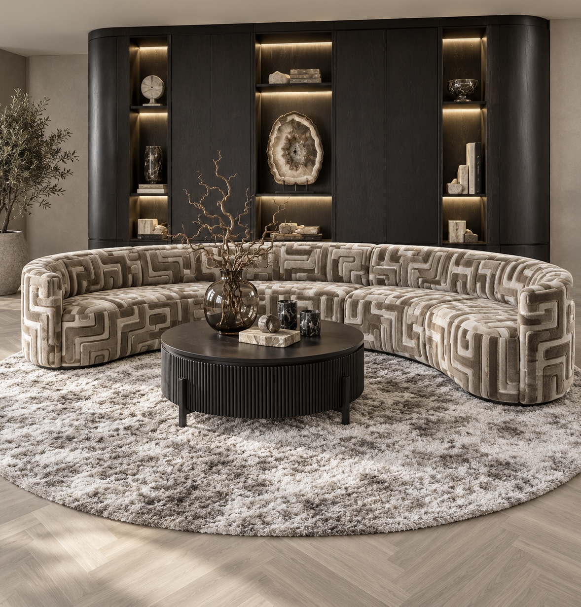 Rond vloerkleed Dundee beige 300 cm hotel chique
