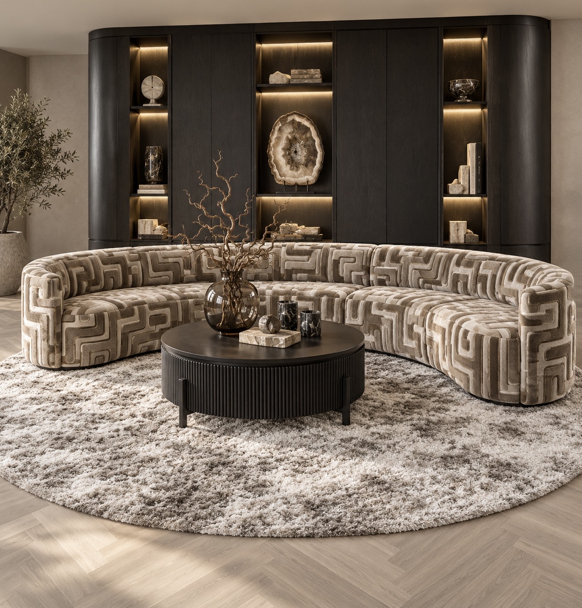 Rond vloerkleed Dundee beige 300 cm hotel chique