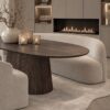 Ovale mango bruine houten eettafel in Japandi stijl