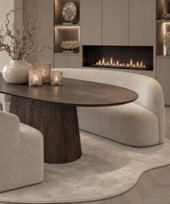 Ovale mango bruine houten eettafel in Japandi stijl