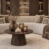 Ronde mango houten salontafel donkerbruin Japandi