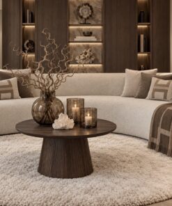 Ronde mango houten salontafel donkerbruin Japandi