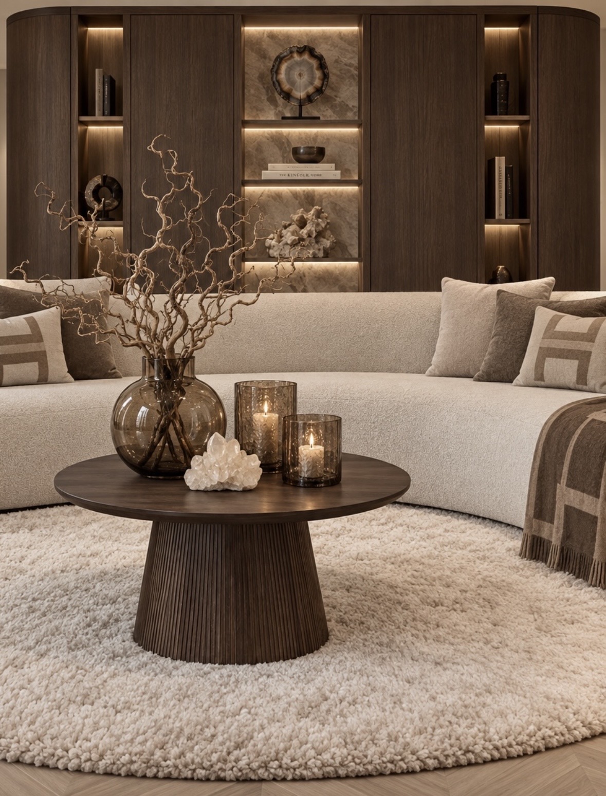 Ronde mango houten salontafel donkerbruin Japandi