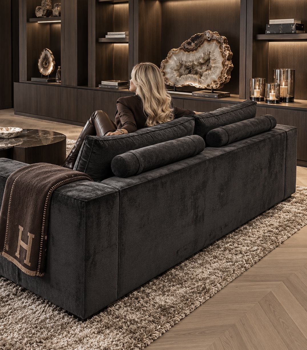Bank Sanos in donker antraciet hotel chique Dubbelman Design