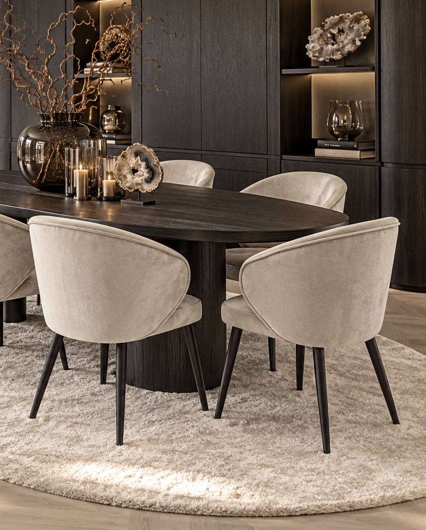 set van 6 eetkamerstoelen Denia velvet beige