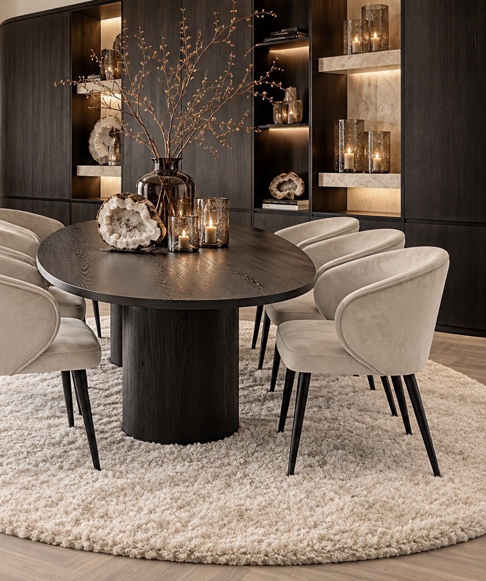 set van 6 eetkamerstoelen Denia velvet beige