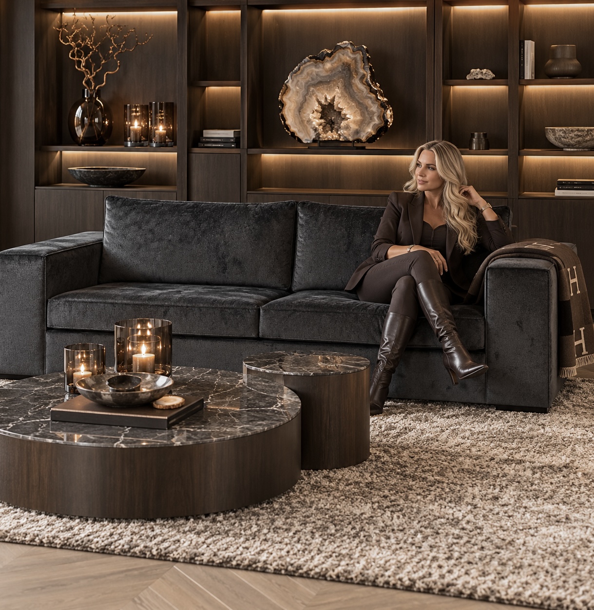 Bank Sanos in donker antraciet hotel chique Dubbelman Design