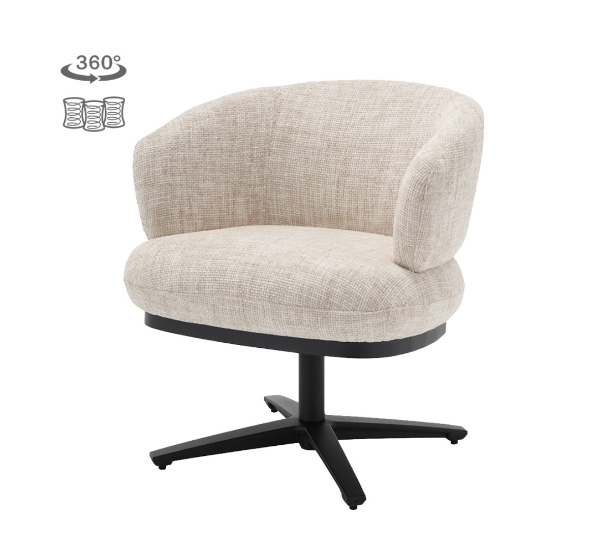 Eetkamerstoel Perca Off White draaibaar met pocketvering en armleuningen – Dubbelman Design